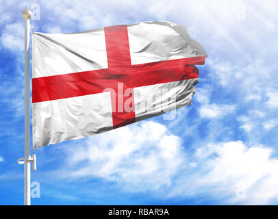 Flagge von England auf einem Fahnenmast vor blauem Himmel. Stockfoto