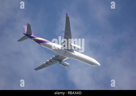 Chiangmai, Thailand - 2. Januar 2019: HS-tes Airbus A330-300 von Thaiairway. Von Chiangmai Flughafen in Bangkok. Stockfoto