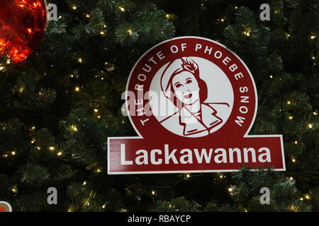 Weihnachtsfeiertag Zug themed Erie Lackawanna Eisenbahn Dekorationen an der Union Station in der Innenstadt von Chicago, Illinois. Stockfoto