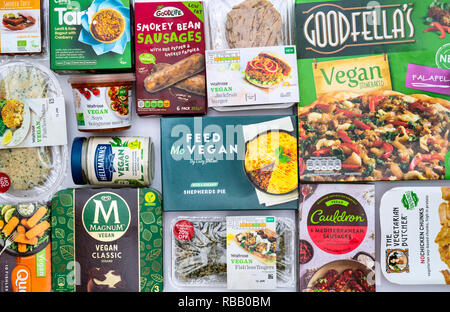 Vegane Produkte Verpackung Muster. Großbritannien Stockfoto