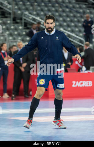 ZAGREB, KROATIEN - 28. JANUAR 2018: Europameisterschaft in Men's Handball, EHF EURO 2018 finale Frankreich - Dänemark 32:29. Nikola Karabatic (13) Stockfoto