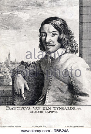 Frans van den Wyngaerde Portrait, 1614 - 1679, war ein flämischer Grafiker, Verfasser und Herausgeber, Radierung von Böhmische Kupferstecher Wenzel Hollar aus dem Jahre 1651 Stockfoto