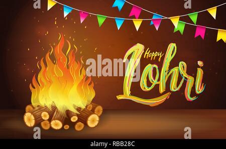 Happy Lohri Banner, Grußkarte, Punjabi Fest Feier Stock Vektor