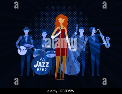 Jazz Band. Blues Musik, Musical Festival Konzept. Vector Illustration Stock Vektor