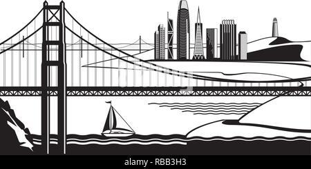 Blick auf San Francisco Golden Gate Bridge-Vector Illustration Stock Vektor