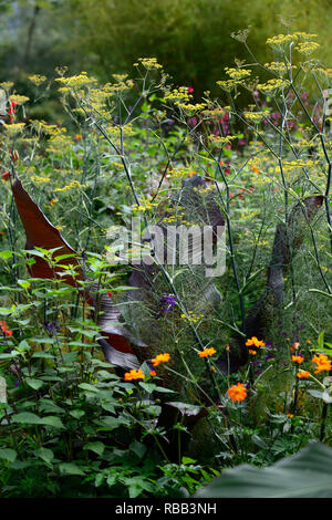 Foeniculum vulgare Purpureum, Lila, Fenchel, bronze Fenchel, Musa, tropischen, exotischen Grenze, Laub, Blätter, RM Floral Stockfoto