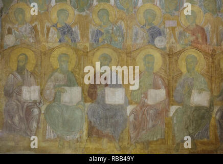Letzte Urteil in der Byzantinischen mittelalterliche Fresken vom von um 1195 in der Kathedrale von Saint Demetrius in Wladimir, Russland dargestellt. Stockfoto
