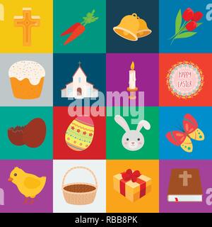 Ostern ist ein christlicher Feiertag cartoon Symbole im Set Sammlung für Design. Ostern attribute Vektor Symbol lieferbar Abbildung. Stock Vektor