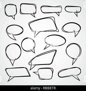 Hand Sprechblasen gezeichnet. Vector Illustration. Satz von Schwarz Sprechblasen, isoliert. Stock Vektor