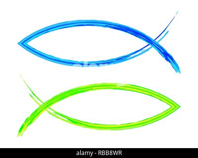 Satz von Christian fisch Symbole. Vector Illustration. Hand gezeichnet christlich-religiöse Symbol isoliert Stock Vektor
