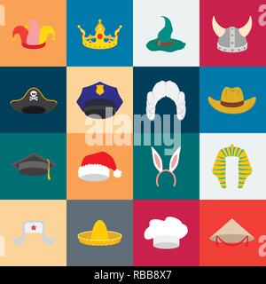 Kunst, Bunny, Kappe, Cartoon, Koch, Weihnachten, Sammlung, konisch, Cowboy, Krone, Dekoration, Design, verschiedene, Promotion, Mütze, Stirnband, Kopfschmuck, Helm, Icon, Illustration, isoliert, Jester, judje, Logo, Nemes, Piraten, Polizei, Satz, Zeichen, Sombrero, Symbol, Uniform, ushanka, Vector, Aussicht, viking, Web, Perücke, Hexe, Vektor, Vektoren, Stock Vektor