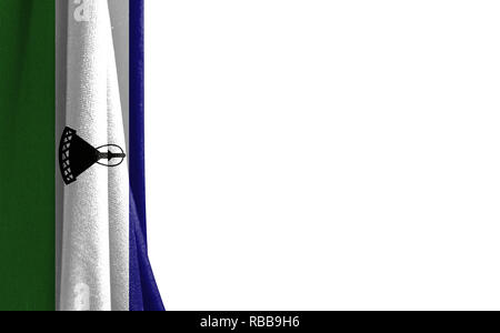 Flagge Lesotho weißen Hintergrund und ein Platz für den Text. Close Up, flatternde in Windrichtung. Stockfoto