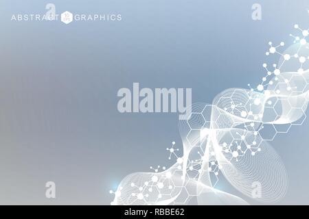 Struktur-Molekül und Kommunikation. DNA, Atom, Neuronen. Wissenschaftliches Konzept für Ihr Design. Verbundene Linien mit Punkten. Medizin, Technik, Chemie, Wissenschaft Hintergrund. Vektor-Illustration. Stock Vektor