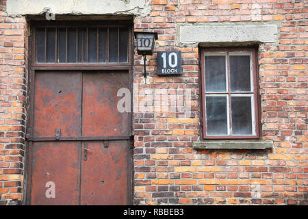 Der grimmige Bausteine in das ehemalige Konzentrationslager in Auschwitz 1, in Polen, in Europa Stockfoto