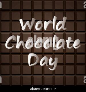 World Chocolate Tag Hintergrund mit Fliesen von Schokolade und Text aus Papier Buchstaben. Stock Vektor