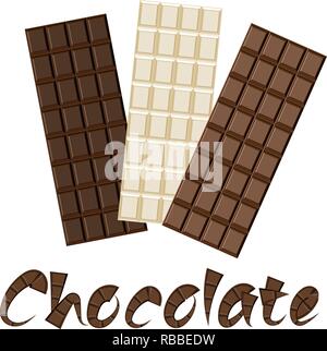Schokolade ist dunkel, milchig, weiß und dekorative Text schreiben. World Chocolate Tag. Vector Illustration Stock Vektor