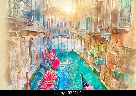 Luxus-Gondel warten auf Touristen in der Nähe von Rialto-Brücke in Venedig Stockfoto