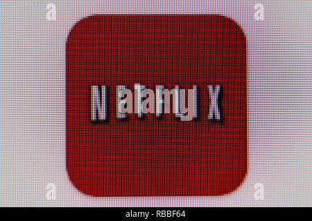 Netflix Logo am Bildschirm, close-up Stockfoto