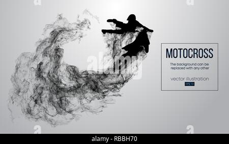 Abstrakte Silhouette einer motocross Rider auf weißem Hintergrund von Partikeln, Staub, Rauch, Dampf. Motocross Fahrer springen und führt einen Trick. Hintergrund kann auf einen beliebigen anderen geändert werden. Vektor Stock Vektor