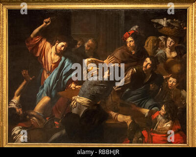 "Christus fahren die Händler aus dem Tempel" von Valentin de Boulogne Stockfoto