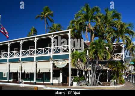 Historische Lahaina, Maui, der ersten Hauptstadt der hawaiischen Inseln und ehemalige Walfängerstadt. Stockfoto