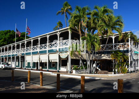 Historische Lahaina, Maui, der ersten Hauptstadt der hawaiischen Inseln und ehemalige Walfängerstadt. Stockfoto