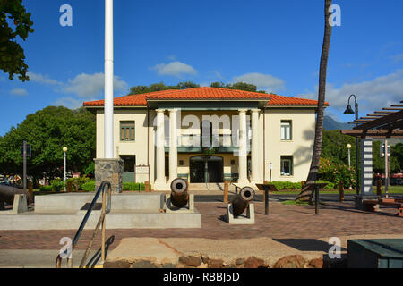 Historische Lahaina, Maui, der ersten Hauptstadt der hawaiischen Inseln und ehemalige Walfängerstadt. Stockfoto