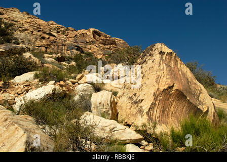 Die raue Landschaft im Red Rock Canyon National Conservation Area, einem beliebten Wandern und Klettern Ziel westlich von Las Vegas, Nevada. Stockfoto