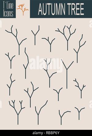Sortierte umrissen Tree Icon Set isoliert. Herbst Stock Vektor