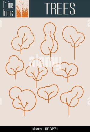 Sortierte umrissen Tree Icon Set isoliert. Herbst Stock Vektor