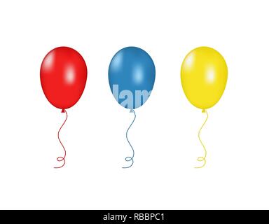 Rote, blaue und gelbe Luftballons isoliert. Vector Illustration Stock Vektor