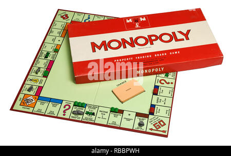 Die box und Spielfeld für das Spiel von Monopoly aus den 70er Jahren Stockfoto