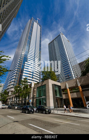 SEATTLE, WA, USA - 21. Juli: Union Square in der Innenstadt von Seattle am Juli 24, 2018 in Seattle, Washington. Stockfoto