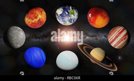 Die Planeten des Sonnensystems beleuchtet von der Sonne (3d-Wissenschaft machen, Elemente dieses Bild von der NASA eingerichtet sind). Stockfoto