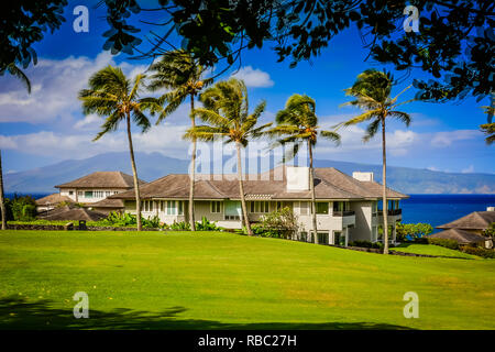 Kapalua, Maui, Hawaii Inseln. Upscale Resort Area mit Hotels, elegante Wohnungen, erstklassige Golfplätze, Strände und Restaurants. Stockfoto