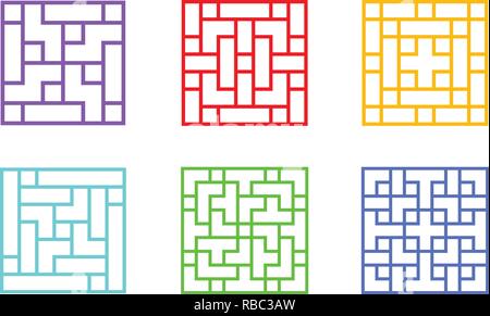 Satz eckiger Chinesischen Fensterrahmen, vector art design Stock Vektor