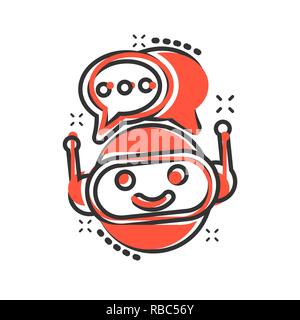 Niedliche Roboter chatbot Symbol im Comic-stil. Bot-operator Vektor Cartoon Illustration Piktogramm. Smart chatbot Charakter Geschäftskonzept splash Wirkung. Stock Vektor