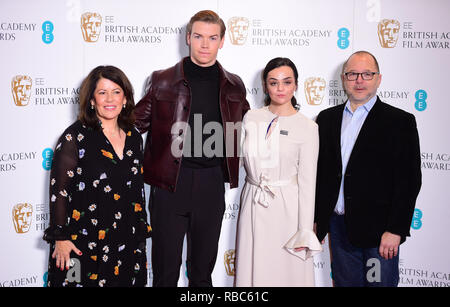 Pippa Harrris, Poulter, Hayley Squires und Marc Samuelson an der EE-British Academy Film Awards Nominierungen Ankündigung bei BAFTA, London. Stockfoto