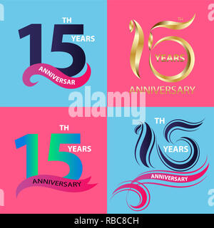 15. Jahrestag unterzeichnen und Logo feier Symbolsatz Stockfoto
