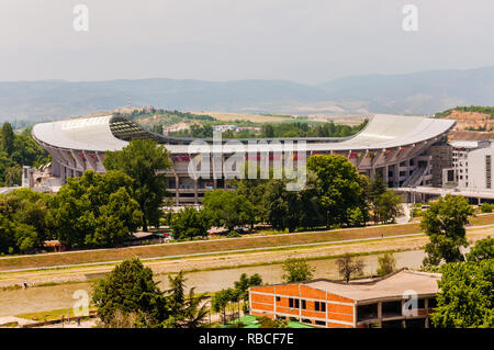 Skopje, Mazedonien - 10. Juni 2013: Malerische Aussicht auf modernen Stadion in Skopje, die Philipp II. Nationalen Arena und hauptsächlich für Fußballspiele genutzt, Stockfoto