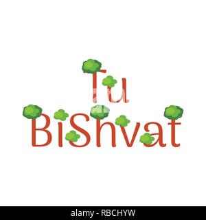Tu BiShvat. Jüdische Festival von Obstbäumen. Name der Veranstaltung - Bäume mit grünen Kronen Stock Vektor