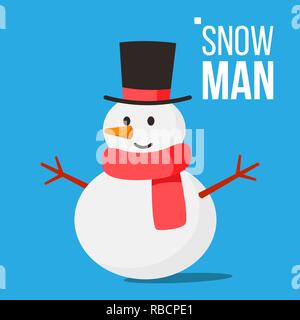 Schnee Mann Vektor. Winter Spaß. Klassische Weihnachten Schneemann mit Hut isoliert Piligrim Flachbild Cartoon Illustration Stock Vektor