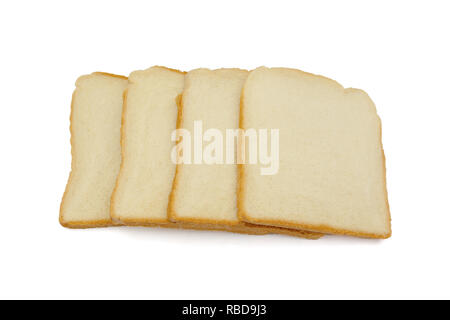 Vier Scheiben Toast Brot auf weißem Hintergrund. In der Nähe von frischem Toast Scheiben. Stockfoto