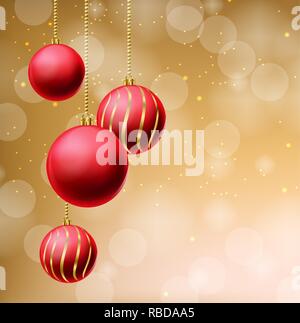 Red glitter Weihnachten Kugeln auf beigen Hintergrund Vektor realistisch. Frohe Weihnachten Elemente. Detaillierte 3D-Illustration Dekor Stock Vektor