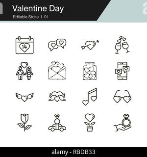 Valentinstag Symbole. Modernes Design. Für die Präsentation, Grafik Design, Mobile, Web Design, Infografiken, UI. Editierbare Schlaganfall. Vektor i Stock Vektor