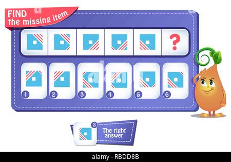 Lernspiel für Kinder und Erwachsene. Entwicklung von Logik, iq. Aufgabe Spiel, was als Nächstes kommt? Stock Vektor