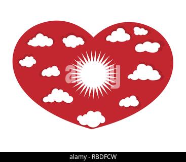 Herz mit Sonne und Wolken Pflege für Natur Konzept Stock Vektor