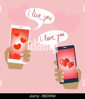 Valentinstag Karte Liebe Geständnisse senden Liebende mit Buchstaben Ich liebe dich Stock Vektor