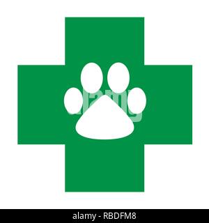 Green Cross mit Paw tierärztliche Versorgung Symbol Stock Vektor