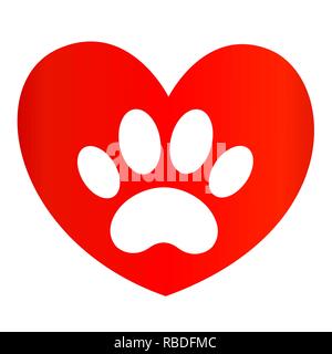 Pfotenabdruck auf rotes Herz Symbol Symbol logo Stock Vektor